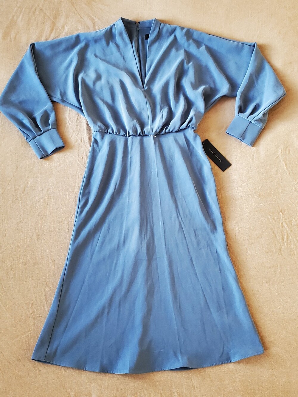 Donna Karan New York Slate Blue Dolman Sleeve V-Neck Midi Dress 6